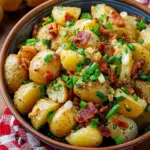 Warm German Potato Salad Recipe, with bacon, vinegar, and mustard!