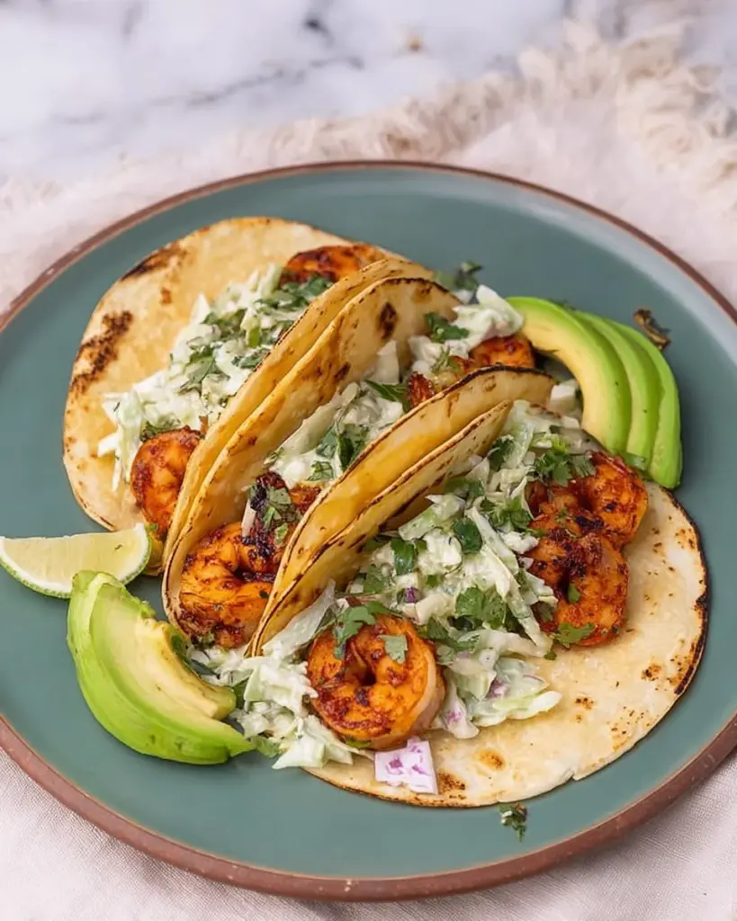 Cilantro Lime Shrimp Tacos with Creamy Slaw