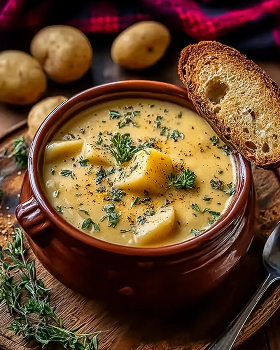 Hearty Cheddar Garlic Herb Potato Soup