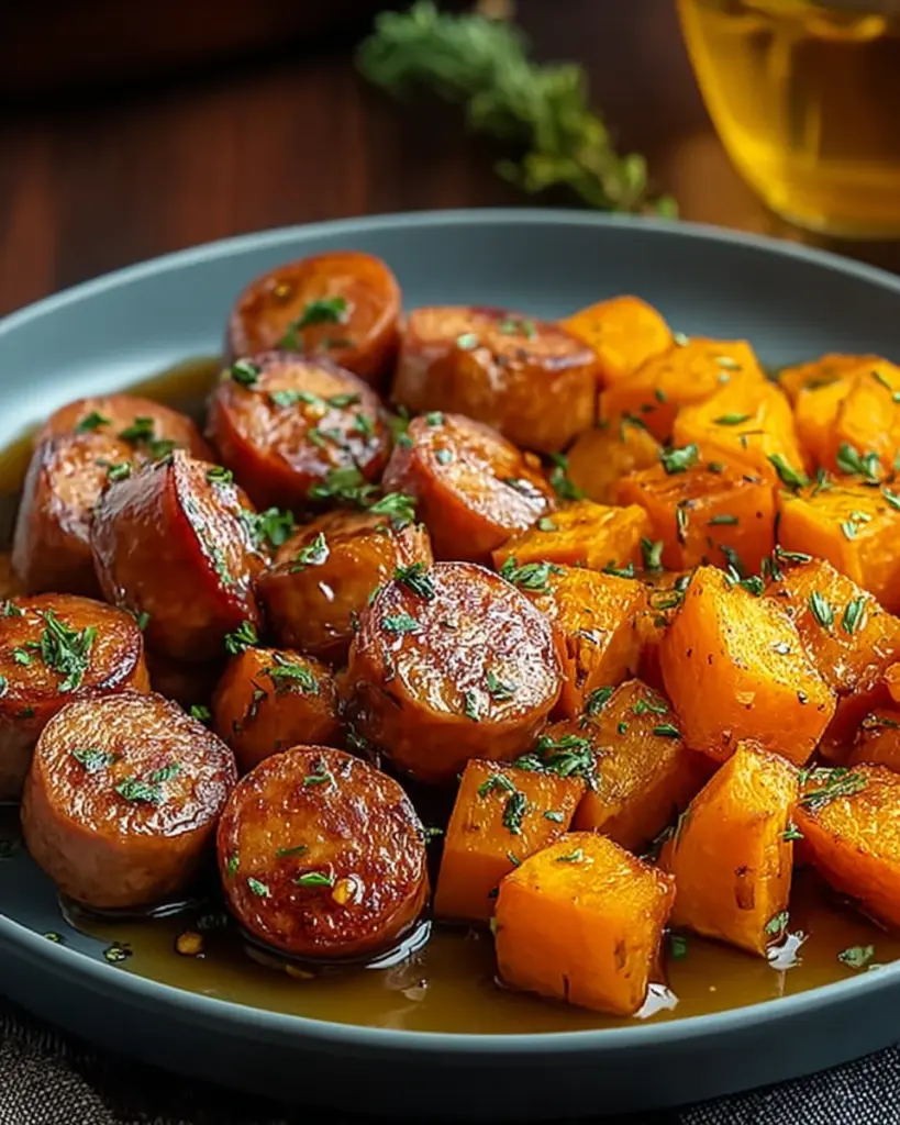 Sausage and Sweet Potatoes with Honey Garlic Sauce