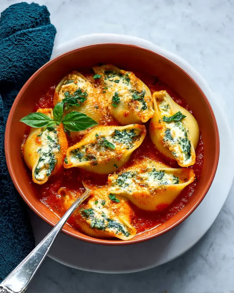 Spinach Ricotta Stuffed Shells with Basil Sauce