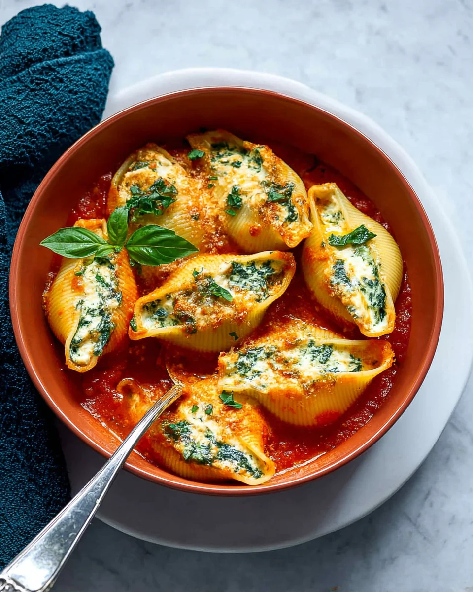 Spinach Ricotta Stuffed Shells with Basil Sauce