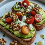 Avocado Toast with Feta, Cherry Tomatoes, Cranberries, and Walnuts