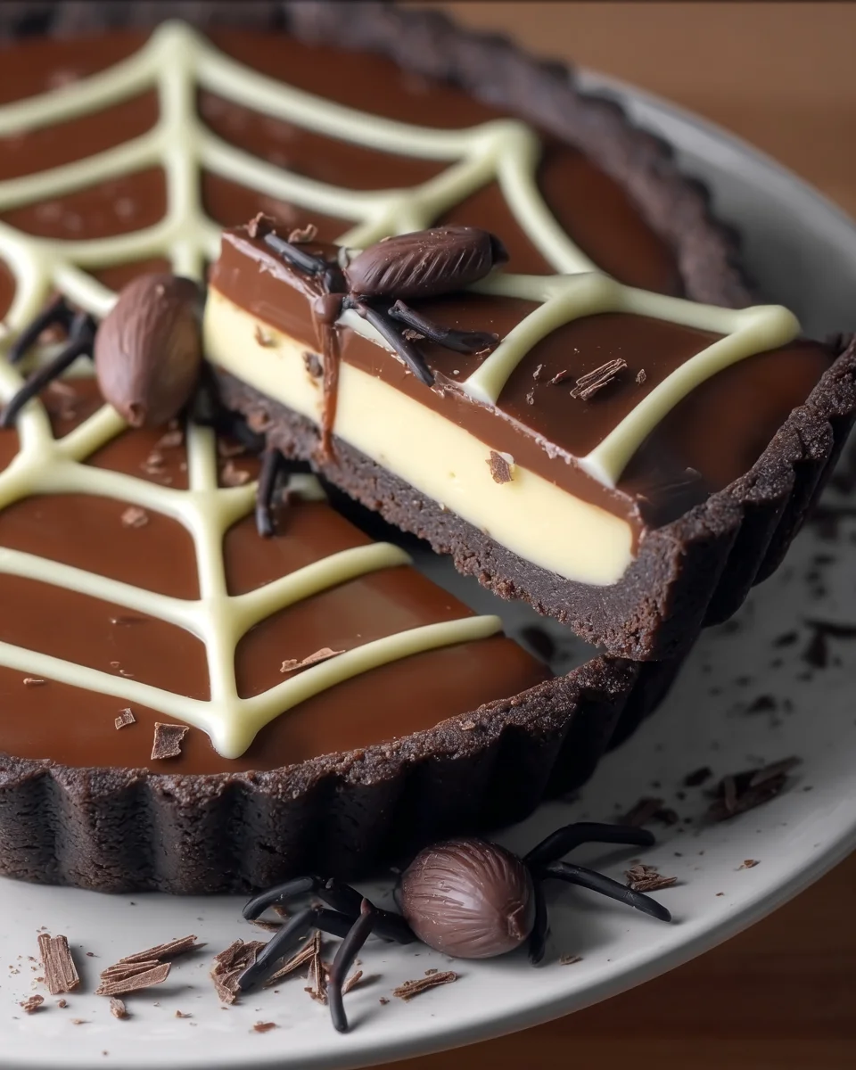 Chocolate Spiderweb Tart For Halloween