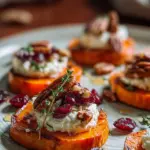 Roasted Sweet Potato Rounds with Whipped Goat Cheese, Cranberries & Pecans