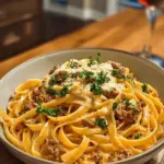 Savory Beef and Garlic Butter Linguine in Parmesan Cream
