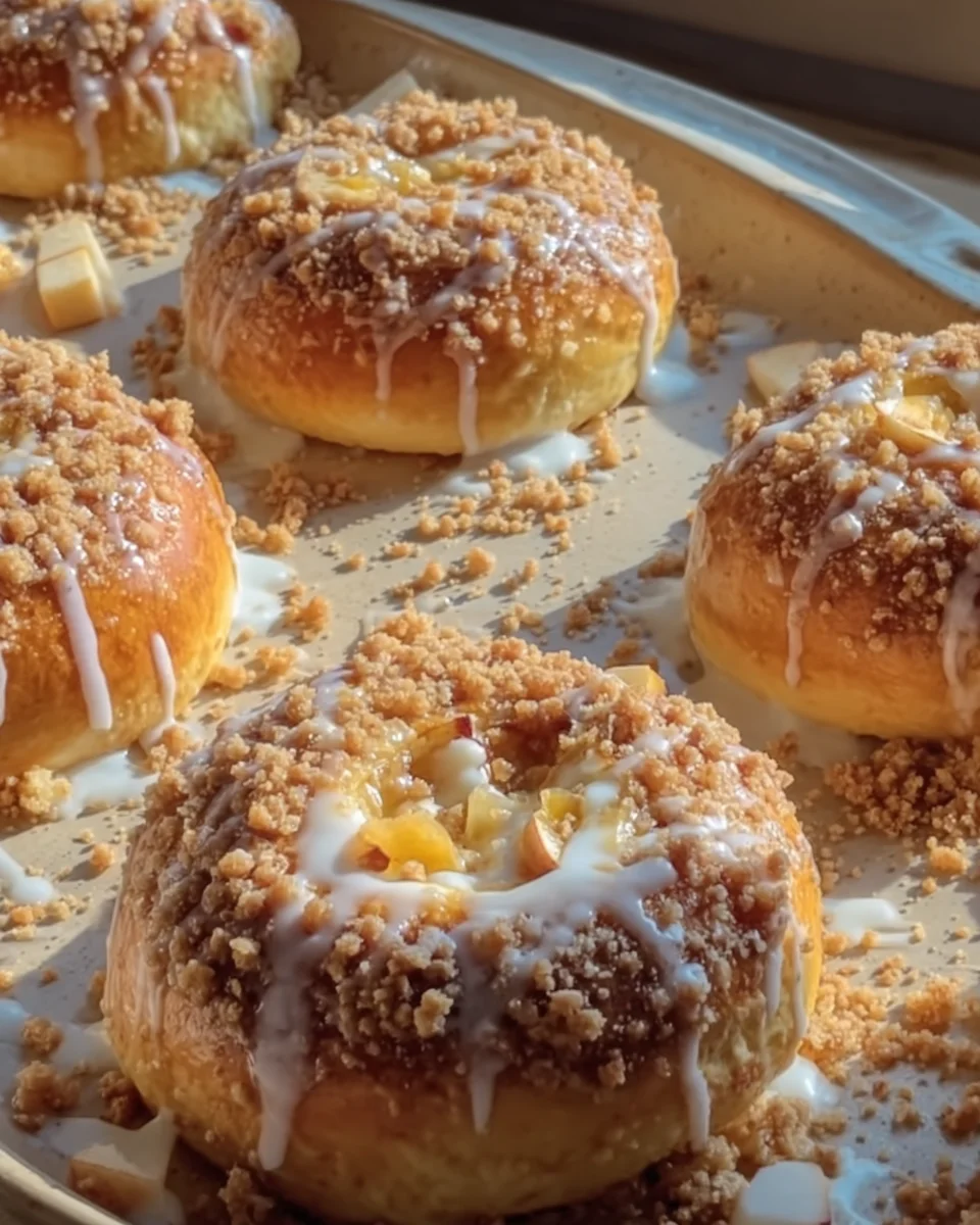 Apple Cheesecake Buns with a Crumble Topping and Sweet Glaze