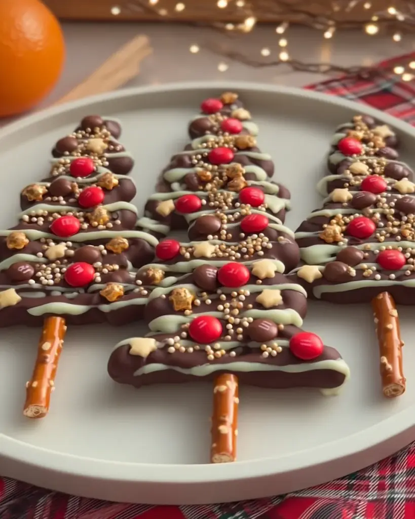 Chocolate Pretzel Christmas Trees
