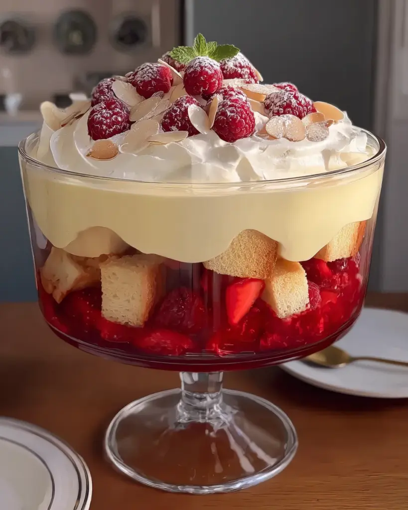 Raspberry and almond trifle