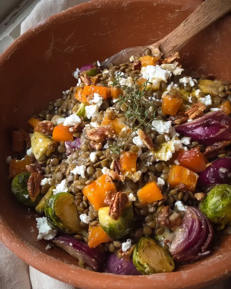 Roasted Veggie Lentil Salad with Maple-Mustard Dressing