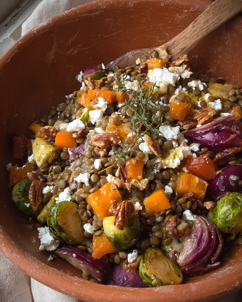 Roasted Veggie Lentil Salad with Maple-Mustard Dressing
