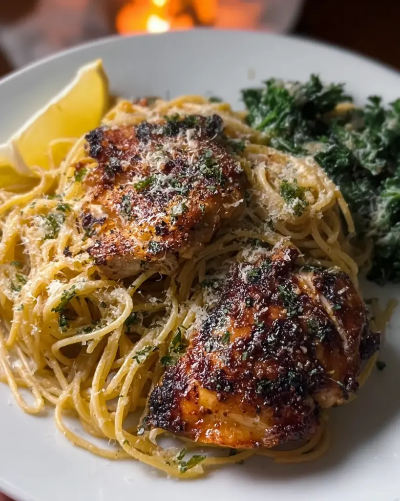 Cacio e Pepe–Inspired Pasta with Lemon Paprika Chicken