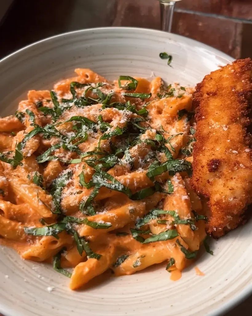 Creamy Rose Pasta & Crispy Chicken Delight