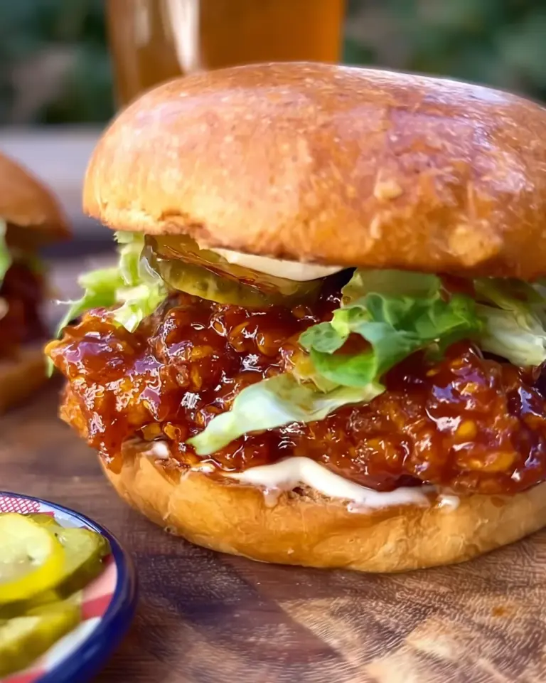 Crispy hot honey chicken burgers