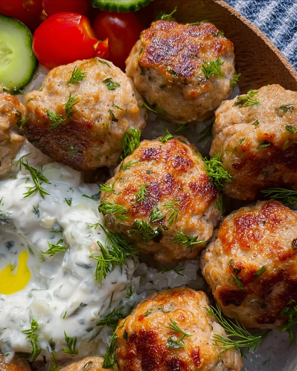 GREEK TURKEY MEATBALLS with HOMEMADE TZATZIKI