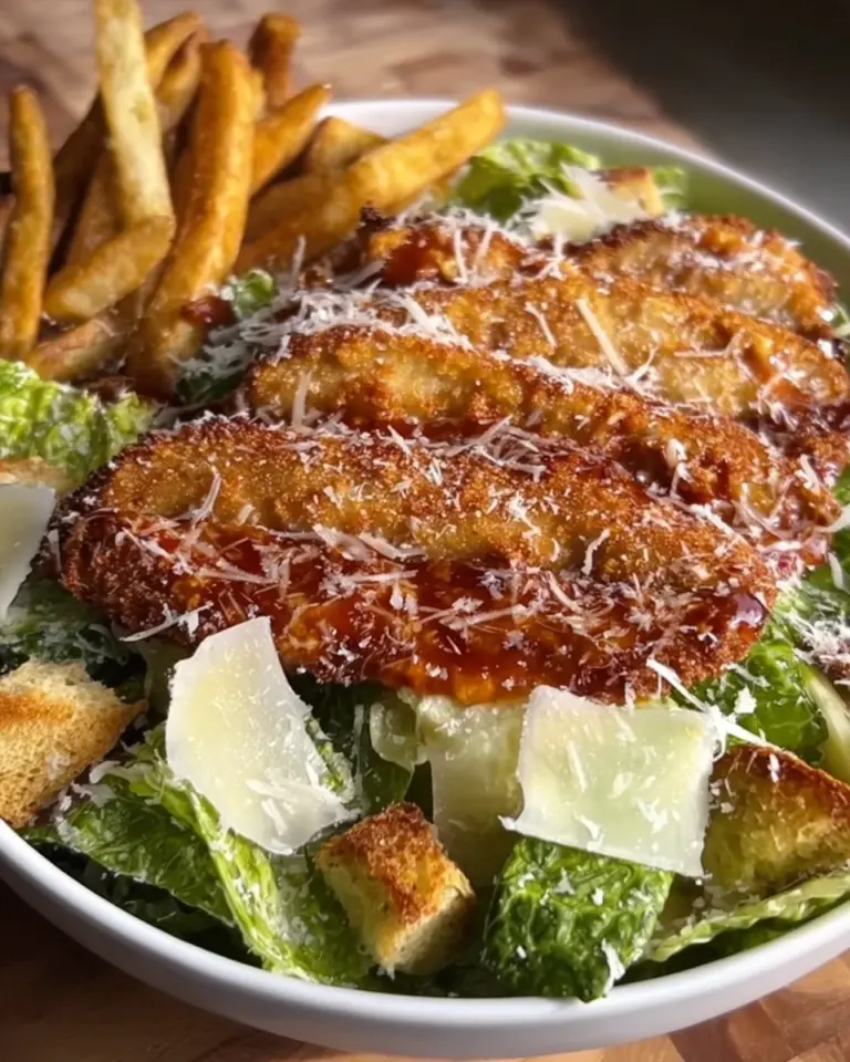 Hot Honey Crispy Chicken Caesar Salad & Fries