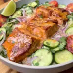 Air Fryer Bang Bang Salmon with Cucumber Salad