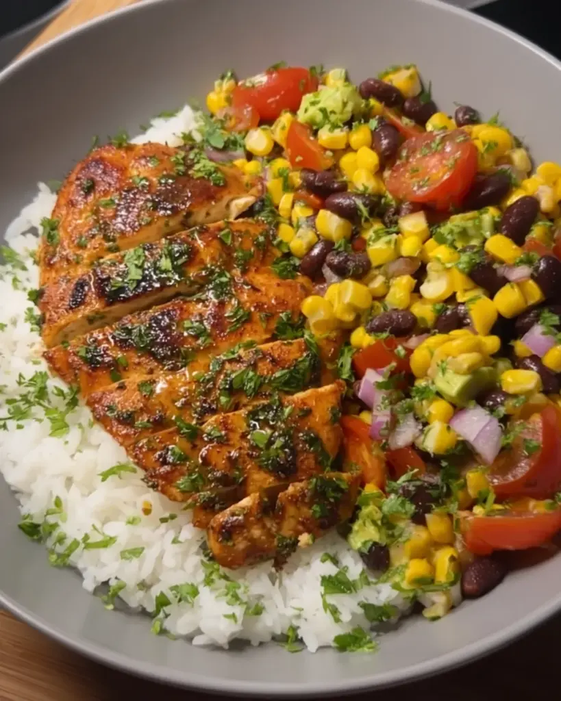 Cilantro honey lime chicken & roasted corn and tomato salad