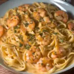 Creamy garlic butter prawn pasta