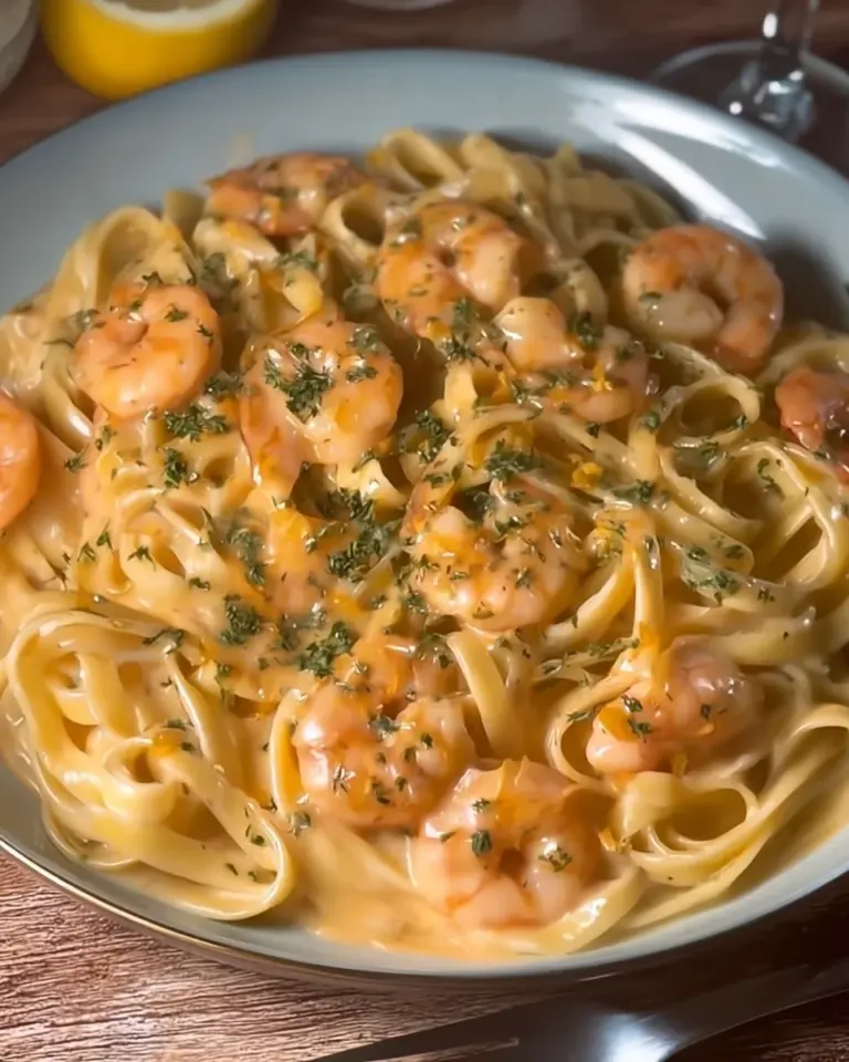 Creamy garlic butter prawn pasta