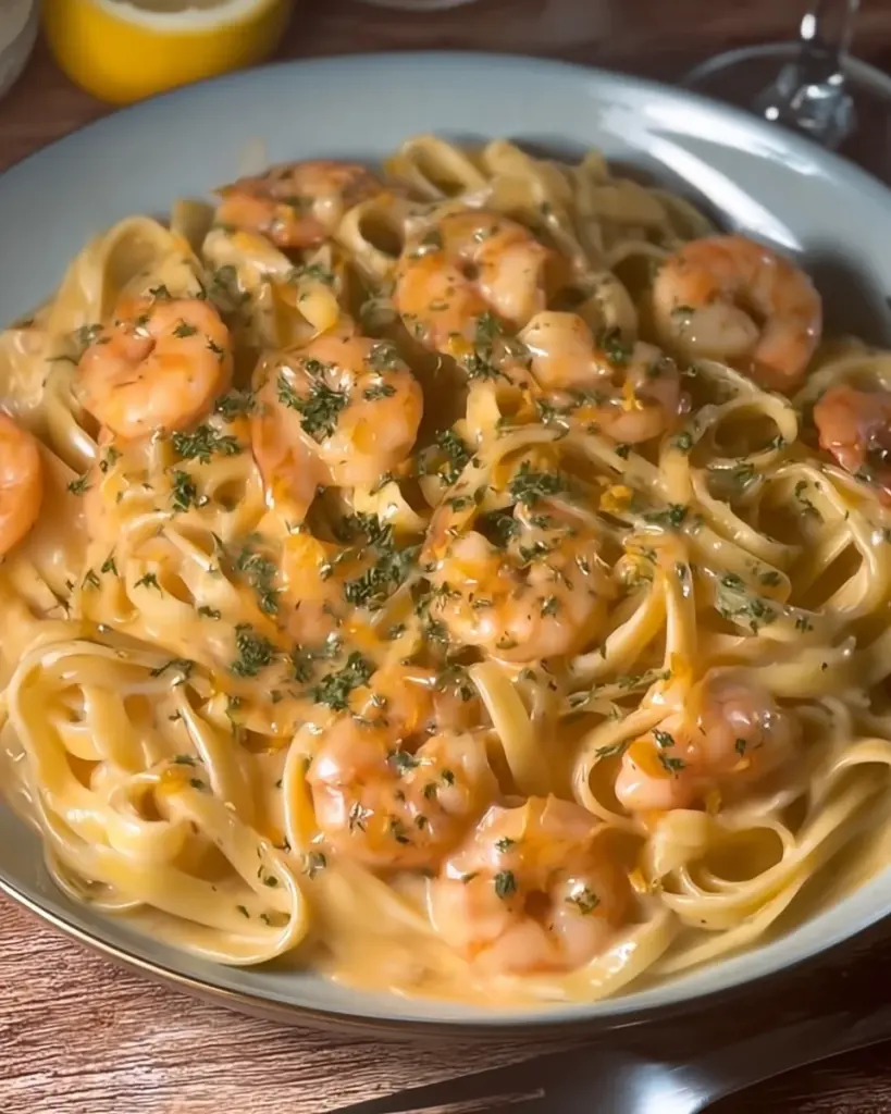 Creamy garlic butter prawn pasta