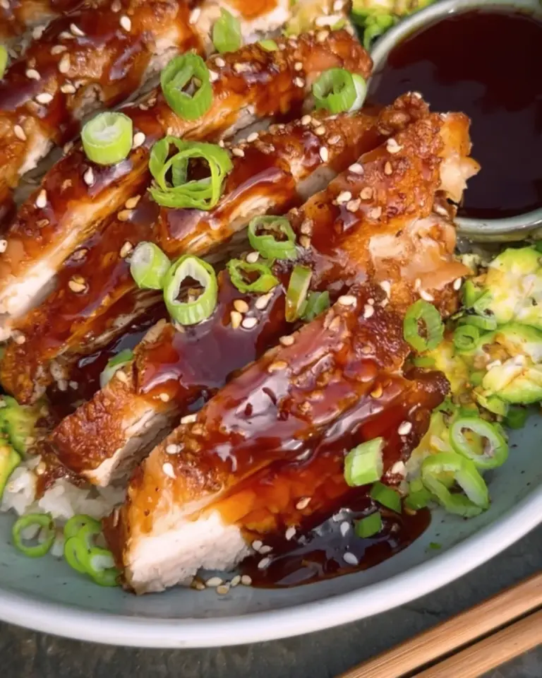 Crispy chicken thighs with a sticky teriyaki sauce
