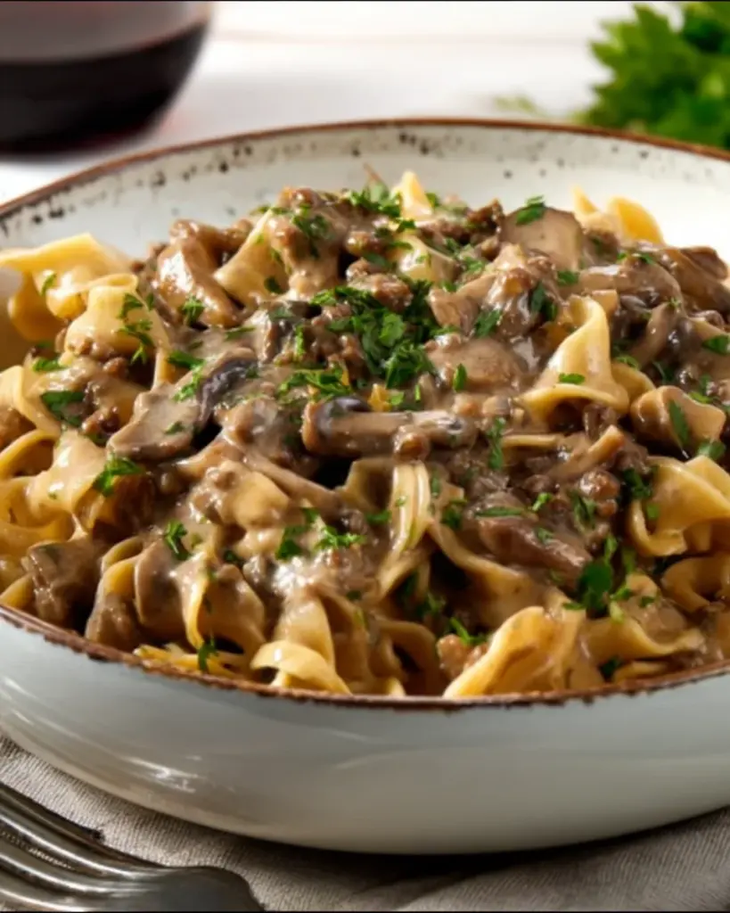 One Pan Ground Beef Stroganoff