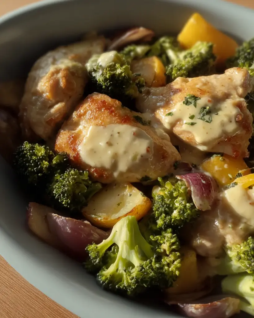 SHEET PAN HONEY MUSTARD CHICKEN THIGHS AND VEGGIES