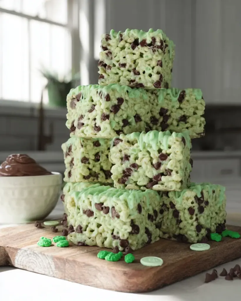 St. Patrick’s Day Mint Chocolate Chip Rice Krispie Treats