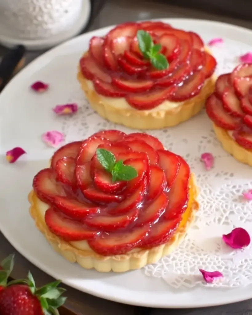 Strawberry Rose Tart with Custard Cream